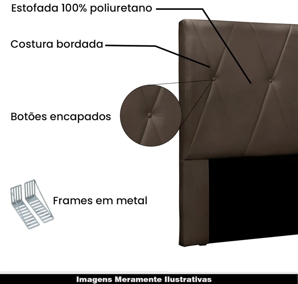 Cabeceira Decorativa Casal 1,40M Yves Veludo Marrom G63 - Gran Belo