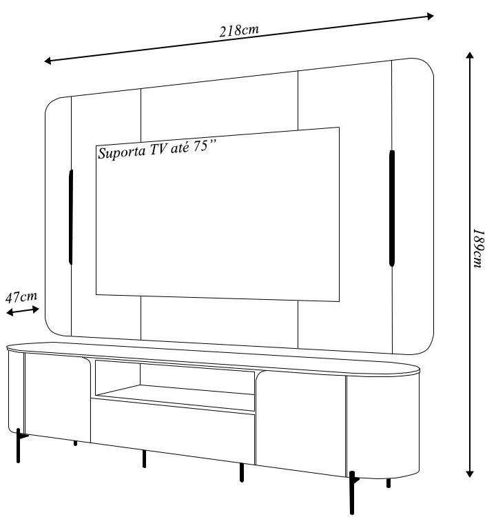 Painel e Bancada TV 75" Floro Frisos Chanfrados 2 Portas Bali/Cedro G18 - Gran Belo