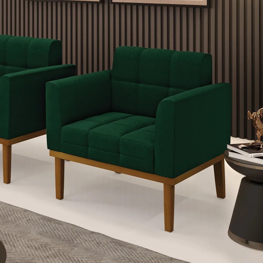 Poltrona Sala Decorativa Elisa Base de Madeira Castanho Bouclê D03 - D'Rossi - Azul