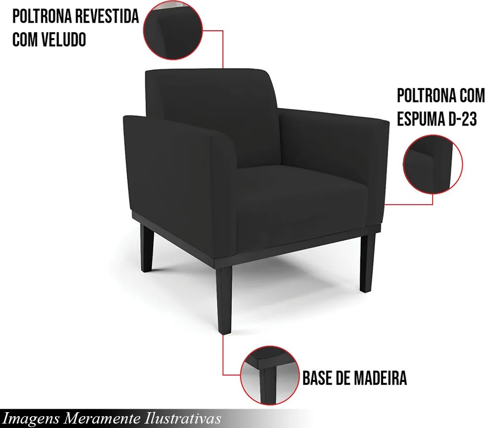 Poltrona Decorativa Isabella Pés Fixo em Madeira Preto Veludo Preto G19 - Gran Belo