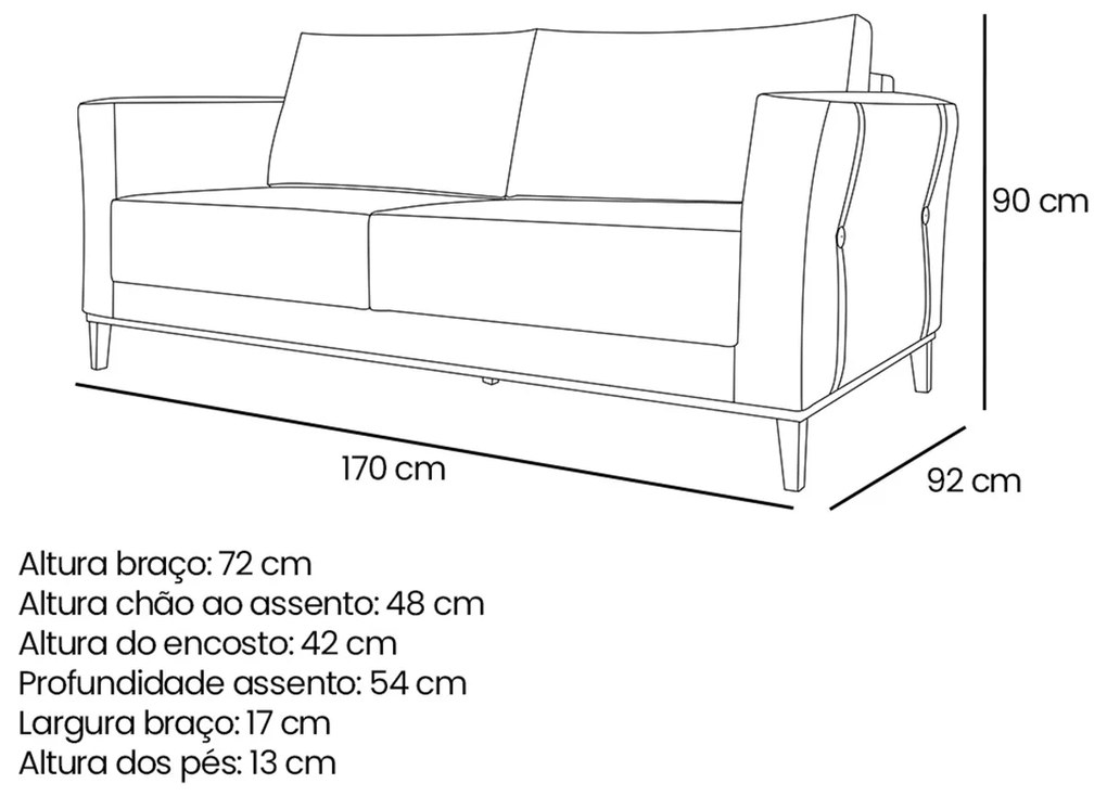 Sofá 2 Lugares Escritório Recepção Sala Dinamarca SPZ 170cm Linho - ADJ Decor