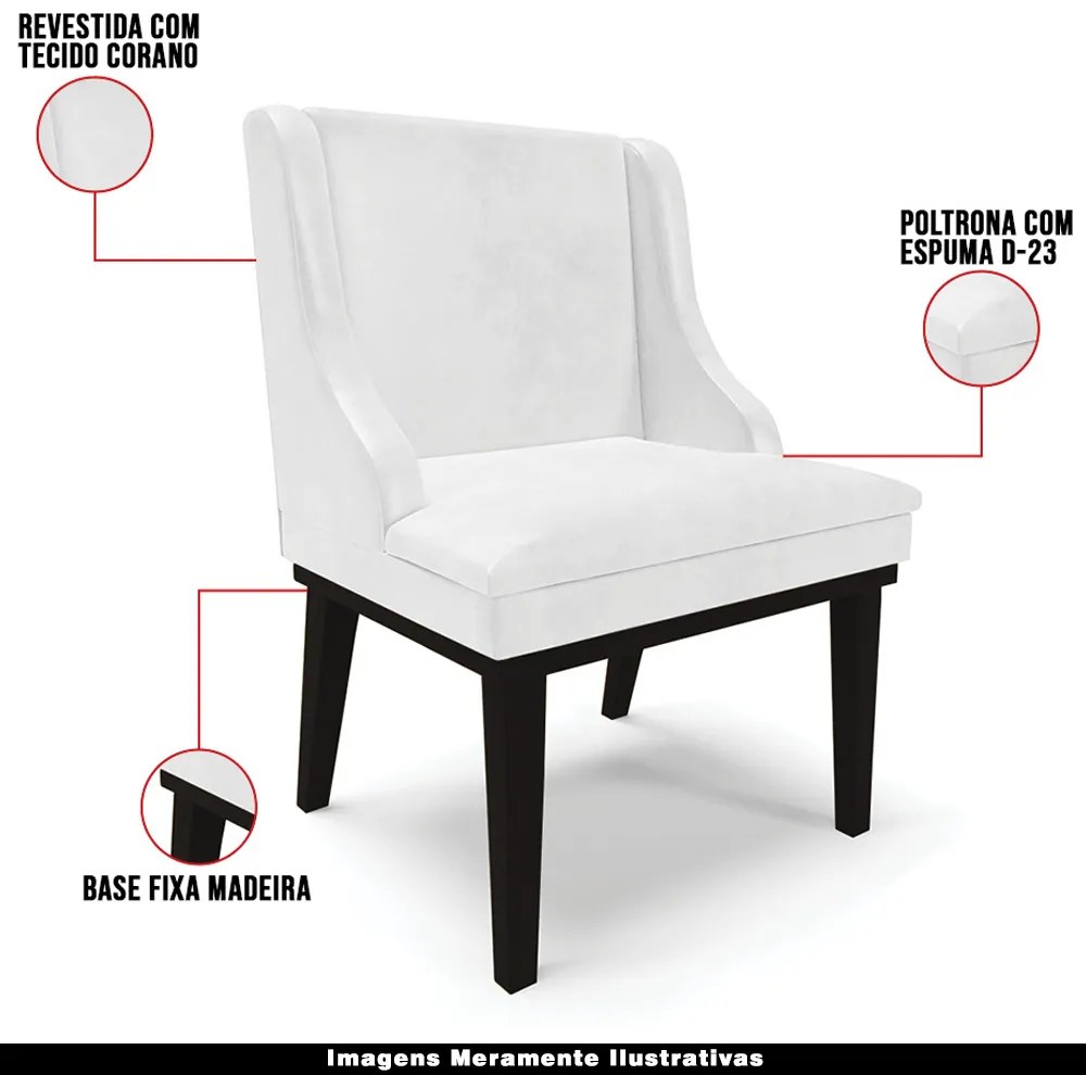 Kit 2 Poltronas Decorativas Base Fixa de Madeira Firenze PU Branco Brilho/Preto G19 - Gran Belo