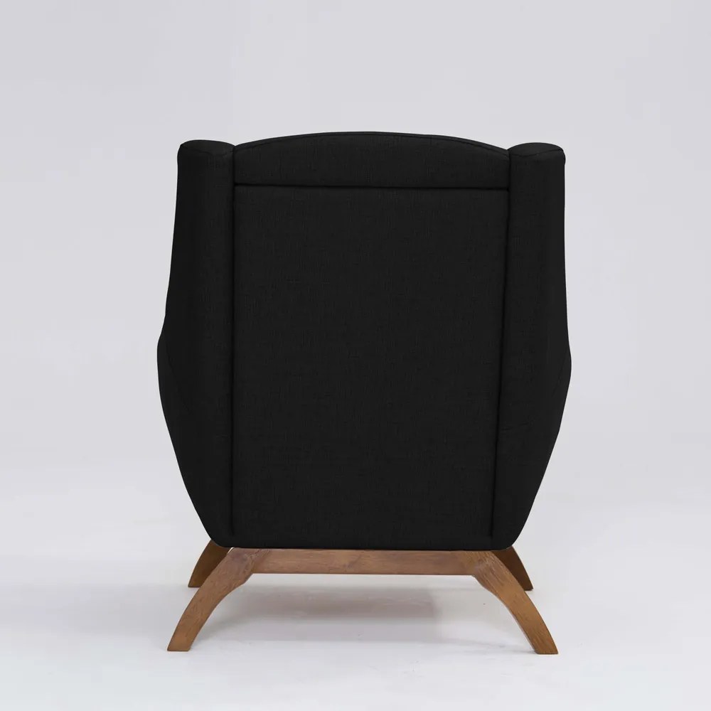 Poltrona Decorativa Mildred D07 Pés Madeira Linho Preto - D'Rossi