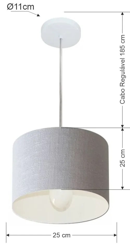 Lustre Pendente Cilíndrico Md-4201 Cúpula em Tecido 25x25cm Rustico Cinza - Bivolt