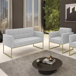 Namoradeira e Poltrona Industrial Dourado Ana Bouclé Cinza - Ibiza