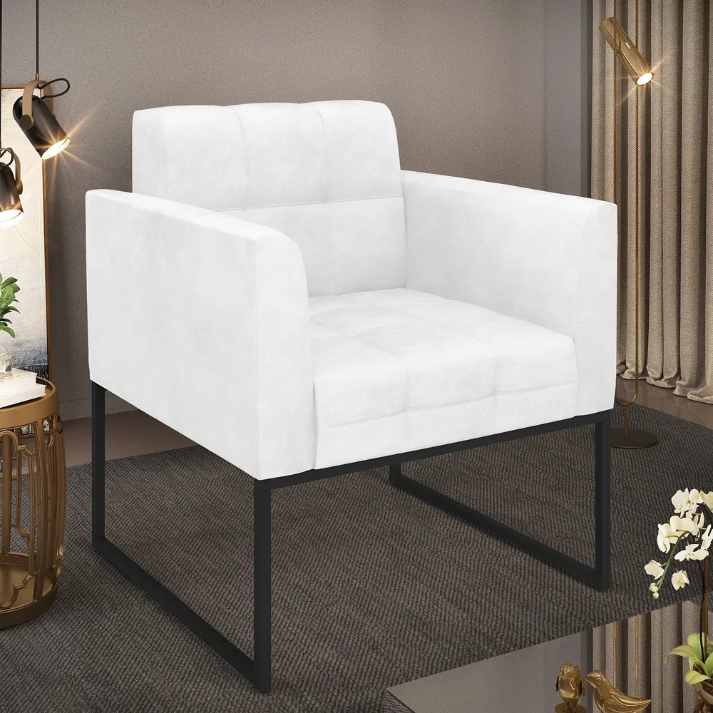 Poltrona Sala Decorativa Elisa Industrial Preto Sintético Pu D03 - D'Rossi - Branco