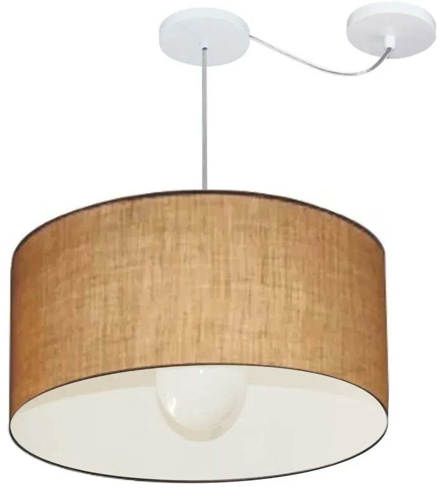 Lustre Pendente Cilíndrico Com Desvio Md-4233 Cúpula em Tecido 55x30cm Palha - Bivolt