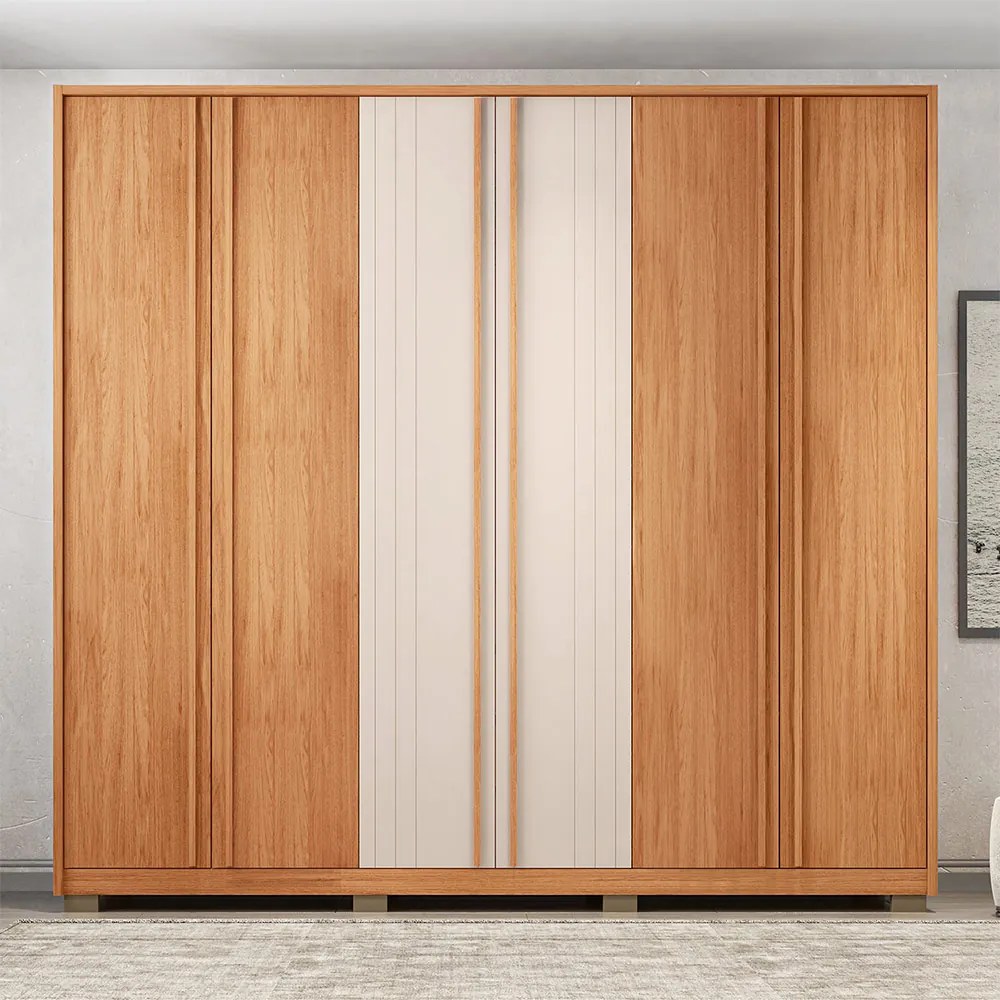 Guarda Roupa Casal Nilus 250cm com 6 Portas 4 Gavetas Ripado MDP Freijo/OffWhite G11 - Gran Belo