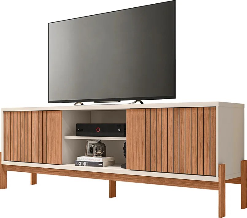 Rack TV 72 Pol 180cm Bancada Ripado para Sala Kellem C01 - D'Rossi - Freijó/Off White