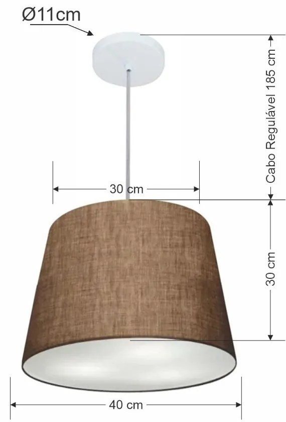 Lustre Pendente Cone Md-4155 Cúpula em Tecido 30/40x30cm Café - Bivolt