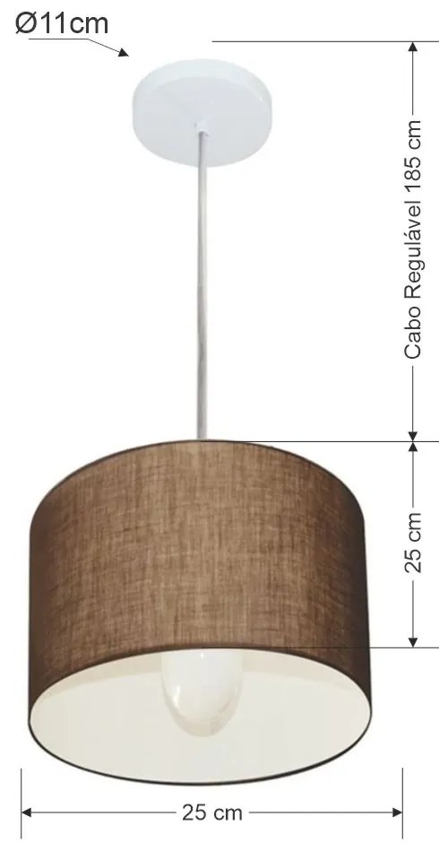 Lustre Pendente Cilíndrico Md-4201 Cúpula em Tecido 25x25cm Café - Bivolt