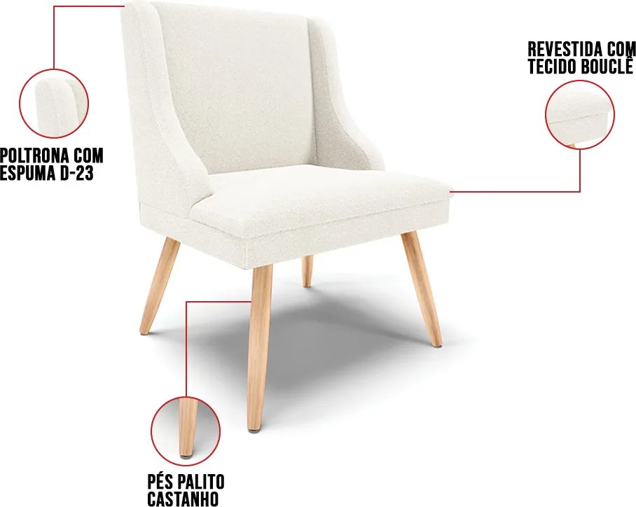 Cadeira Sala de Jantar Pé Palito Natural Liz Boucle D03 - D'Rossi - Off White