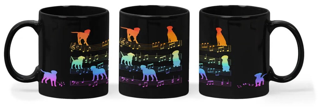 Caneca Cachorro Musical Arco Iris Dog Lover Preta
