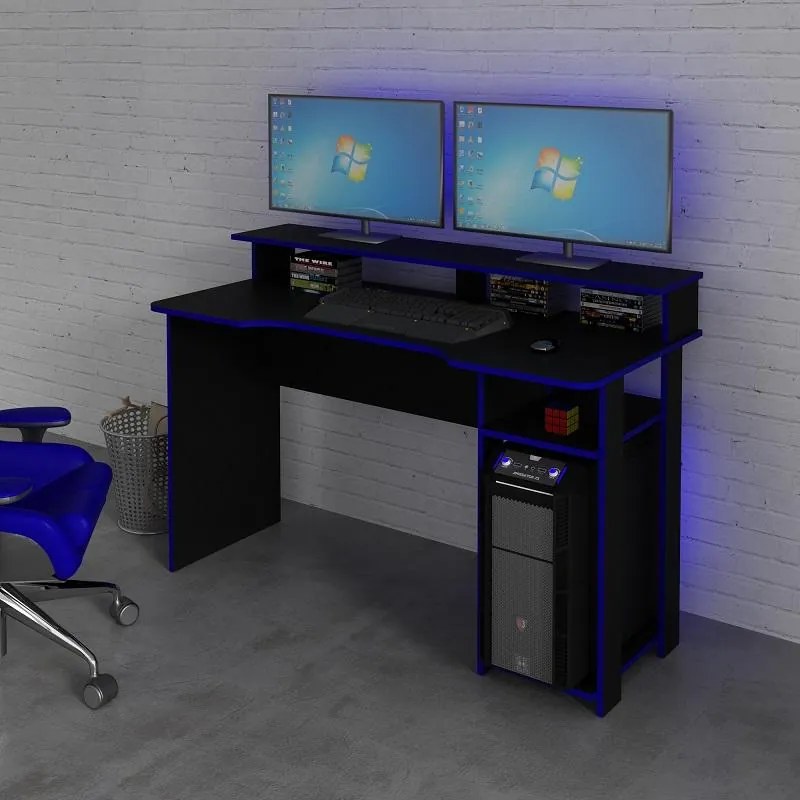 Mesa Gamer Escrivaninha Tecno nicho Preto Azul