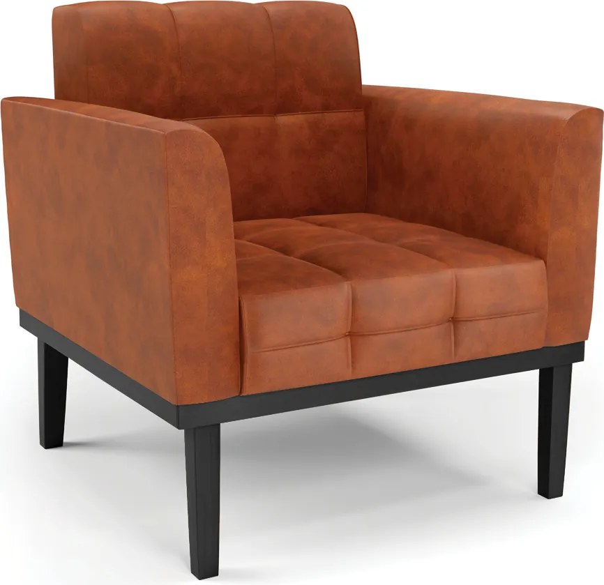 Poltrona Decorativa Karen Pés Fixo em Madeira Preto Pu Nozes G19 - Gran Belo