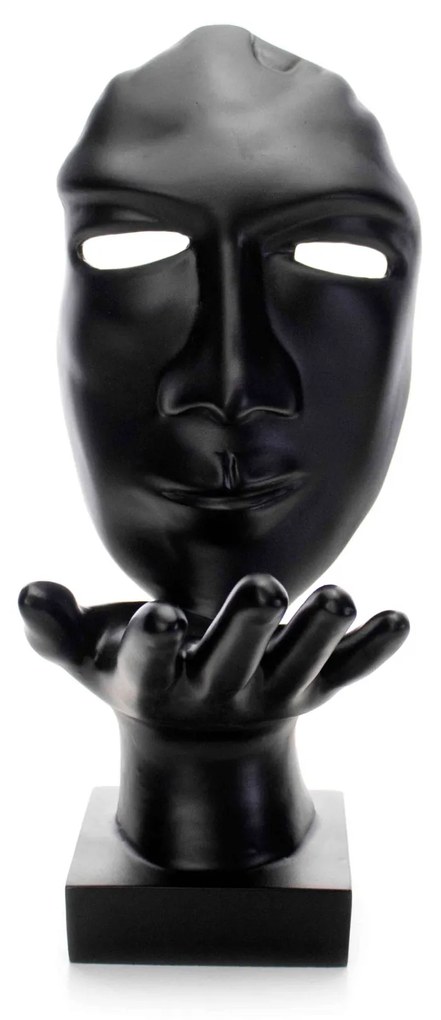 Máscara Sopro Decorativa Preto Fosco Em Cerâmica 35x16x20 Cm - D'Rossi