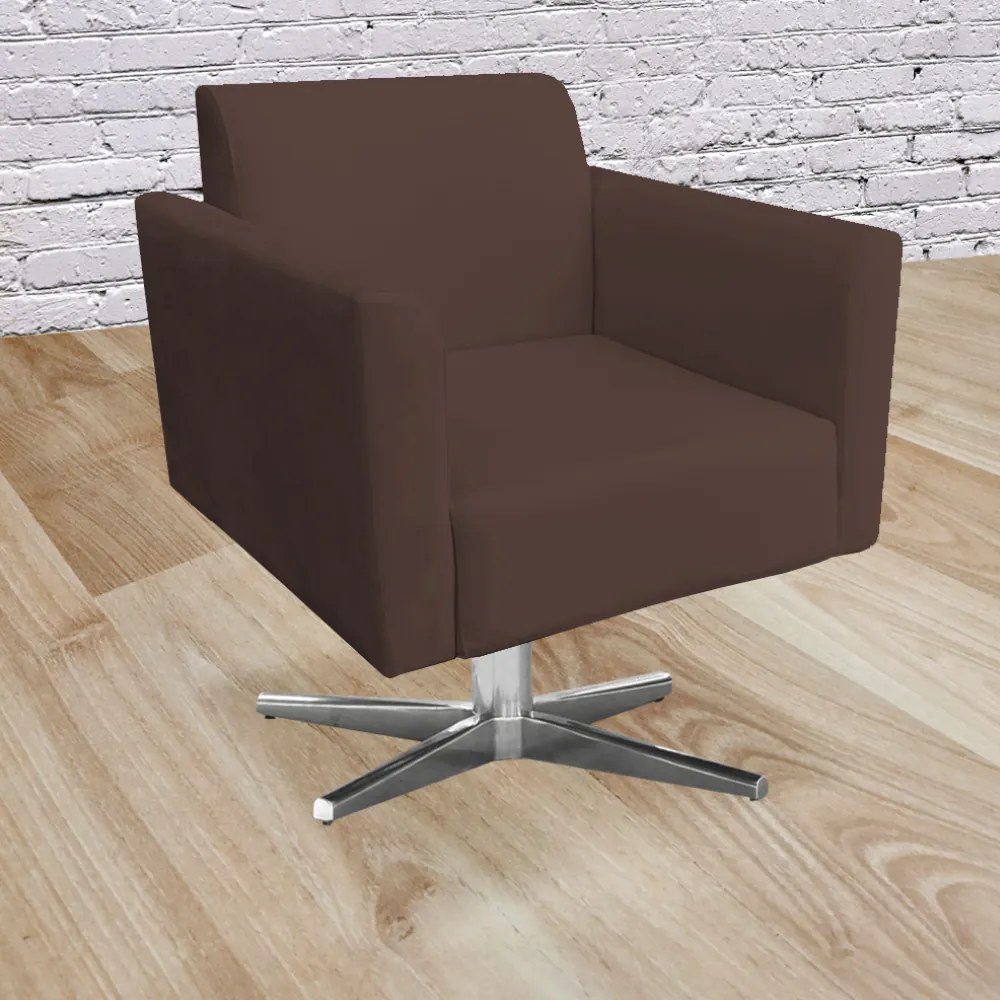 Kit 02 Poltronas Giratória Marisa Suede Base Cromada D03 - D'Rossi - Marrom