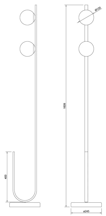 Luminaria De Chão Dama Ø24,5X160Cm 2Xg9 / Globo Ø12Cm / Coluna | Usina... (ORN-M - Ouro Novo Metálico, AMBAR)