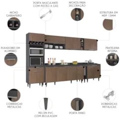 Armário de Cozinha Com Tampo CP07 340cm Pérola Grafite/Freijó Z34 - Mp