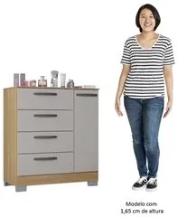 Cômoda Sapateira para Quarto 1 Porta 4 Gavetas Quad Plus P11 Damasco/O
