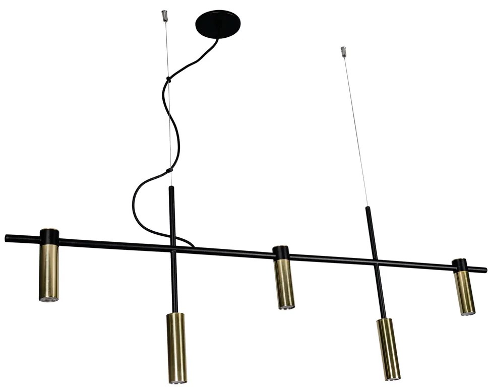 Pendente Barão 121X43Cm 5Xmr11 / Cabo Aço Chumbador + Cabo Rayon | Usi... (FN-F - Fendi Fosco)