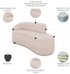 Sofá 3 Lugares 180cm Wendi e Poltrona Steve Boucle Rose I01  - Mpozena