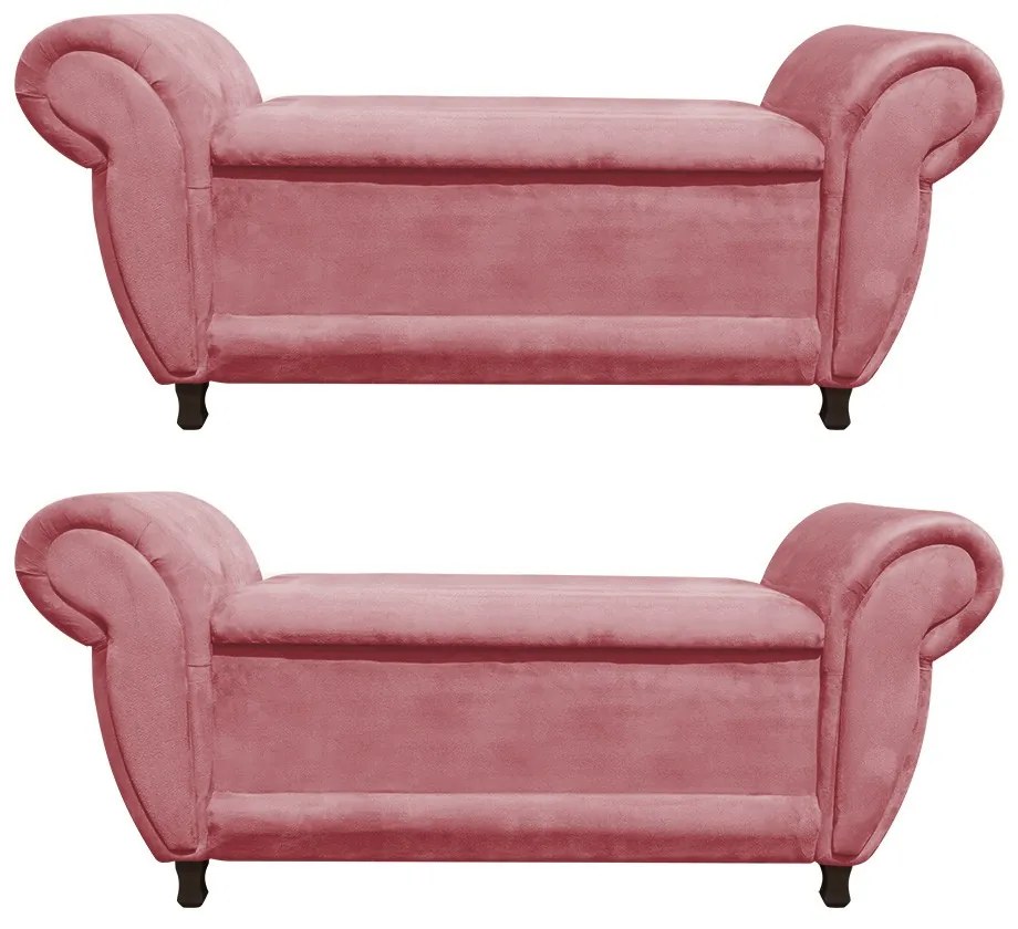 Kit 02 Recamier com Baú Itália Namoradeira Calçadeira Suede - D'Rossi - Rose
