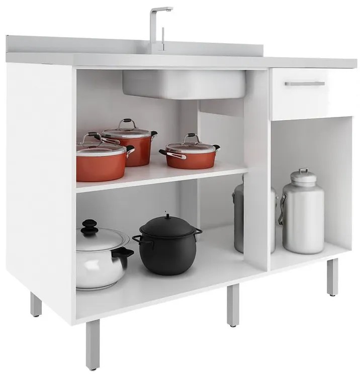 Balcão Pia P/Cozinha 120cm 3 Portas 1 Gaveta Elmo/Carvalho