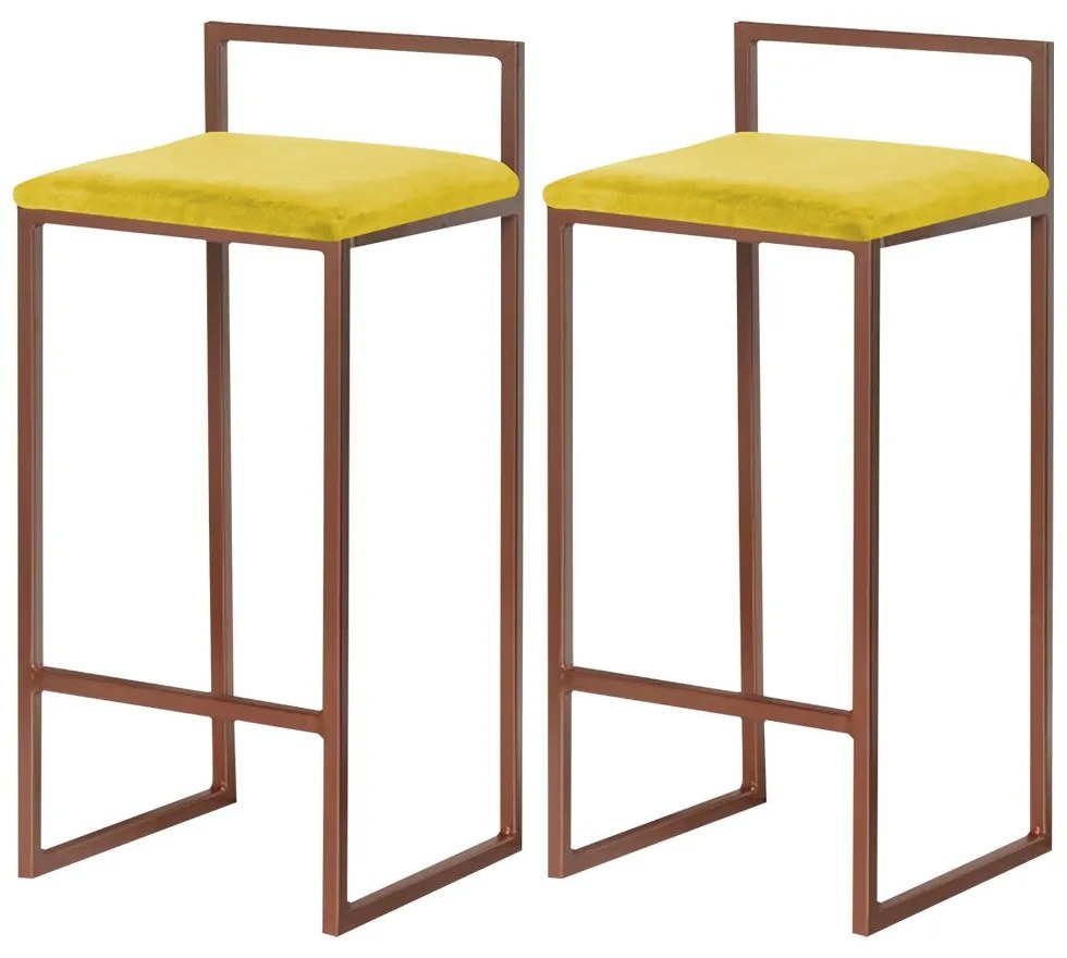 Kit 2 Banqueta Decorativa Selena Base Bronze Suede Amarelo G41 - Gran Belo