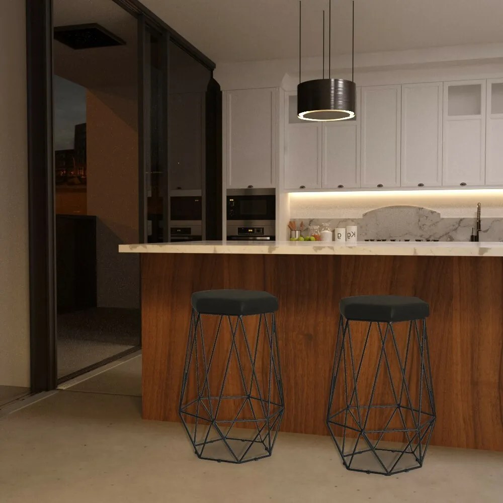 Banqueta Decorativa Rubel Base Preta Suede Marrom G41 - Gran Belo