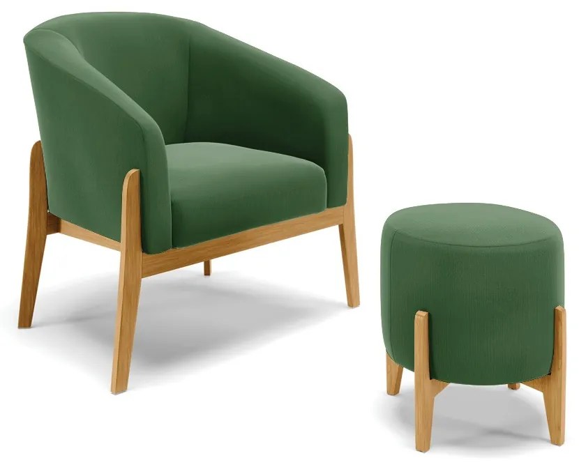 Poltrona com Puff Base de Madeira Stella Suede D03 - D'Rossi - Verde
