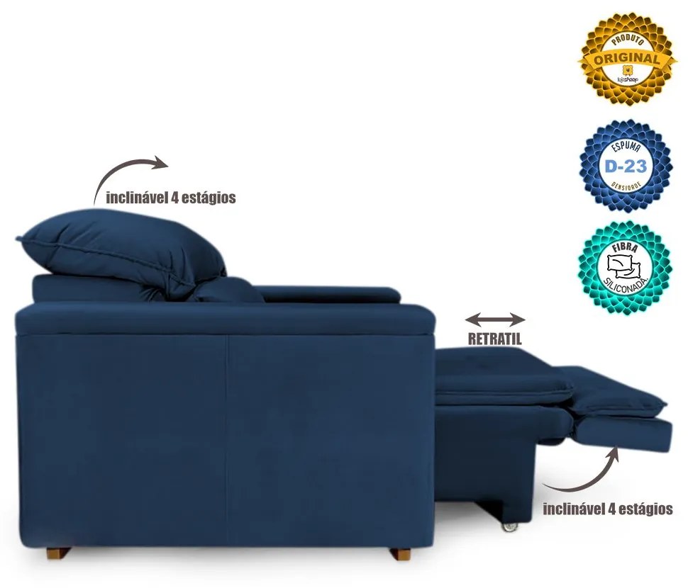 Poltrona Reclinável Retrátil Onix Veludo Azul Marinho - Sheep Estofados - Azul escuro
