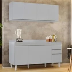 Armário Cozinha e Balcão Com Tampo 160cm Arkansas Cinza Claro - Lumil