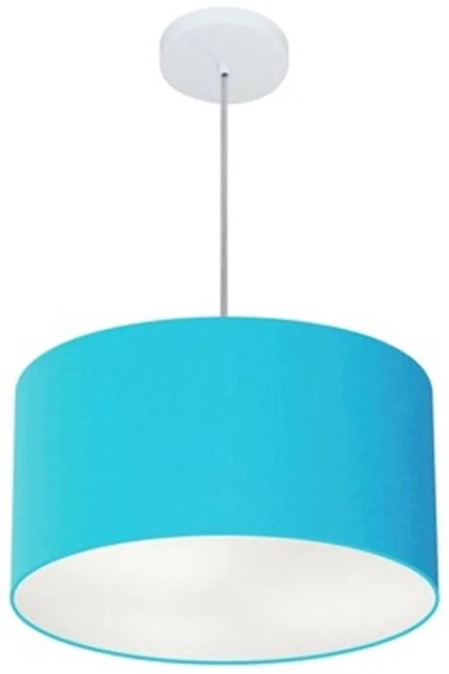Lustre Pendente Cilíndrico Md-4099 Cúpula em Tecido 40x25cm Azul Turquesa - Bivolt