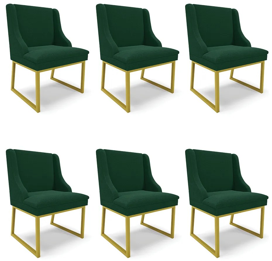 Cadeira Sala de Jantar Industrial Dourado kit 6 Liz Bouclê Verde D03 - D'Rossi