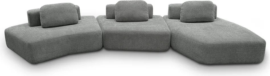 Sofá Ilha Sala de Estar 2 Módulos e Chaise Dakota Encosto Almofadas Soltas Bouclê Rústico Cinza G33 - Gran Belo