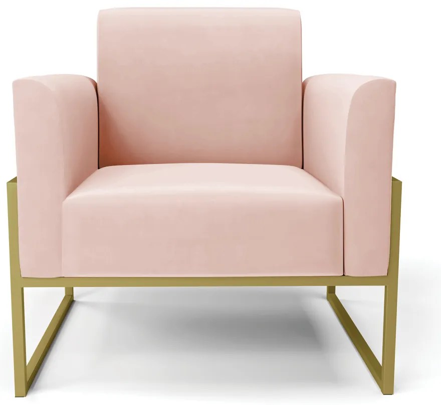 Poltrona Base Industrial Alta Dourado Marisa Veludo - Rose