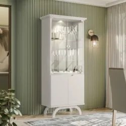 Cristaleira Porta de Vidro Com LED 71cm Vinci Off White N02 - Mpozenat
