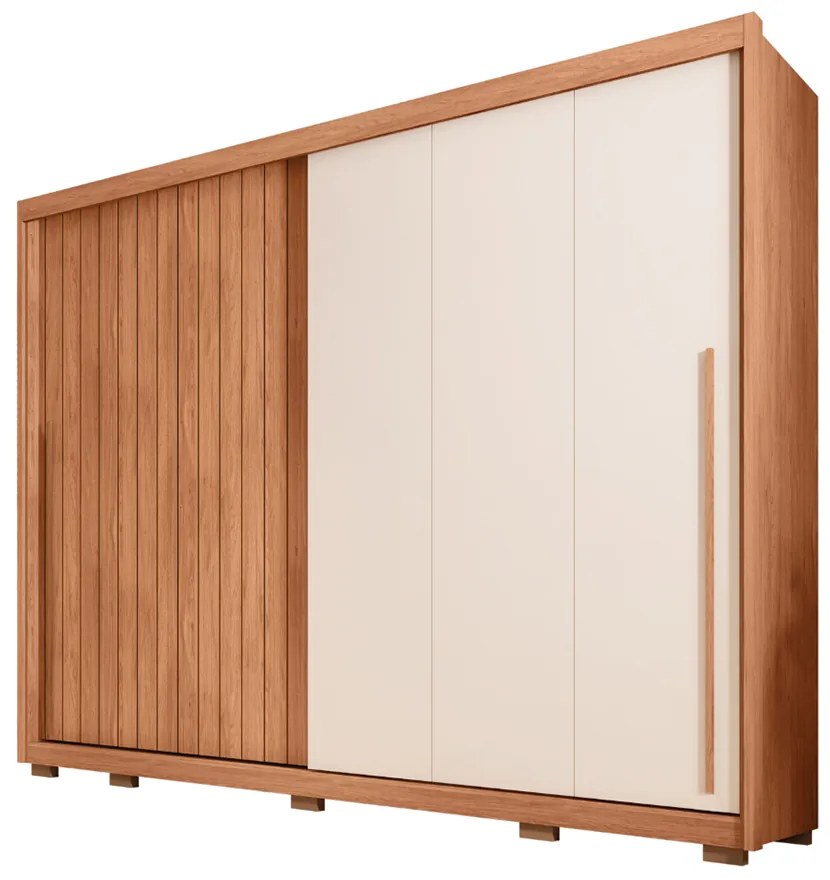 Guarda Roupa Casal Polaris Ripado com 2 Portas de Correr 6 Gavetas MDF Freijo/Off/Sued G11- Gran Belo