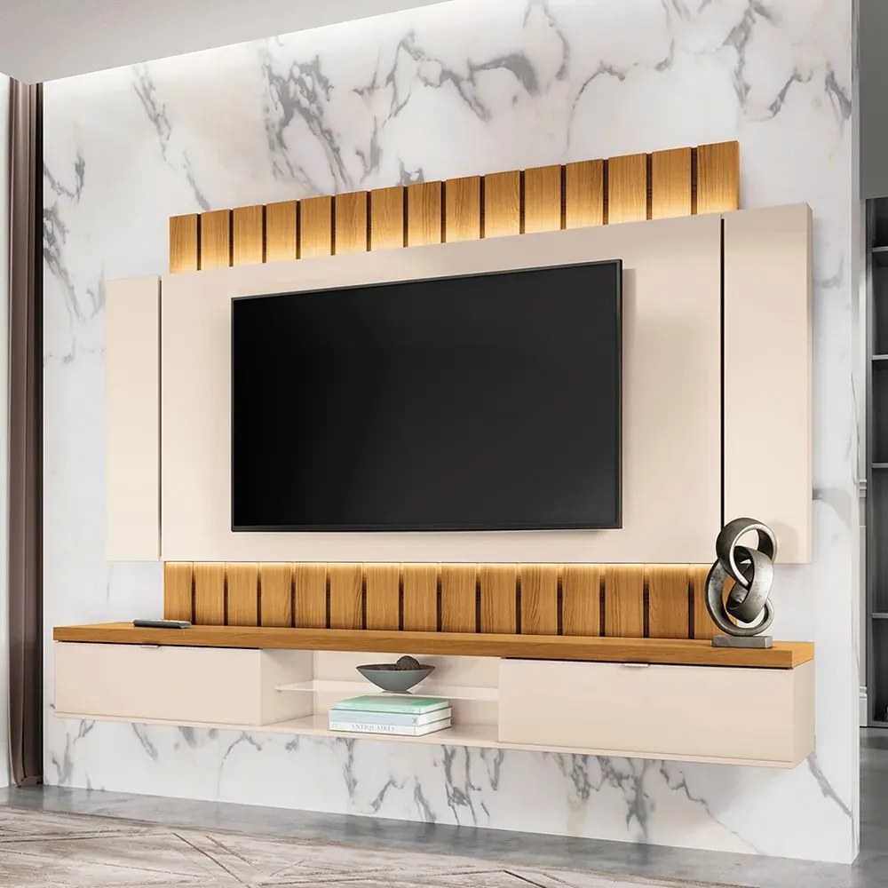 Painel Home Suspenso 2.2 para TV até 70 Pol. Sala de Estar Shawn G26 - Gran Belo - Off White/Cinamomo