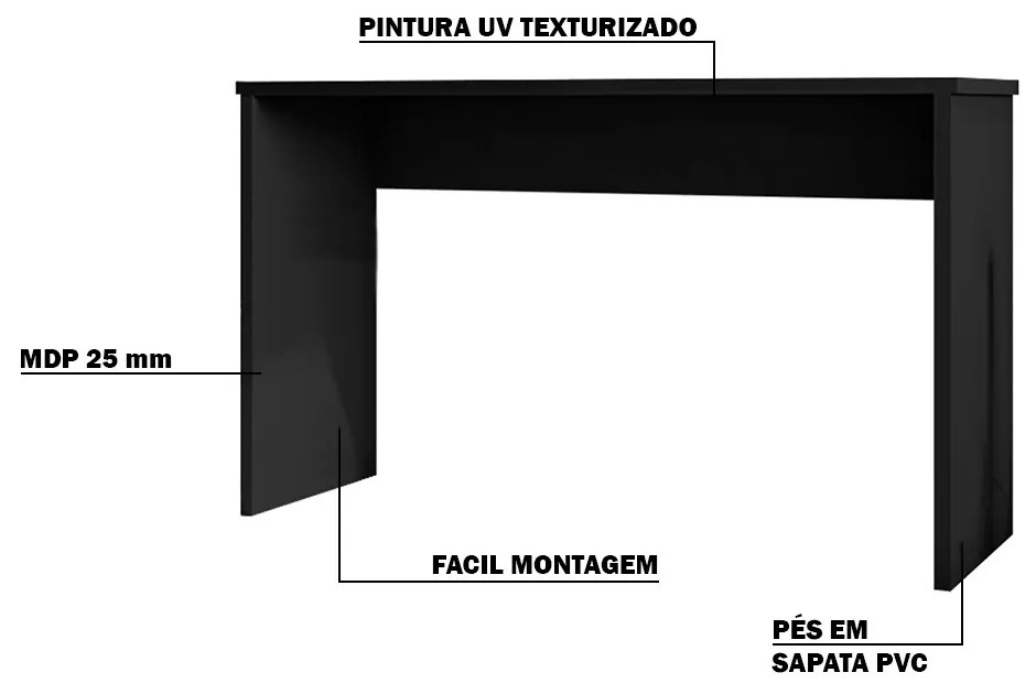 Mesa para Escritório Home Office com Gaveta Emma Preto Texturizado G47 - Gran Belo