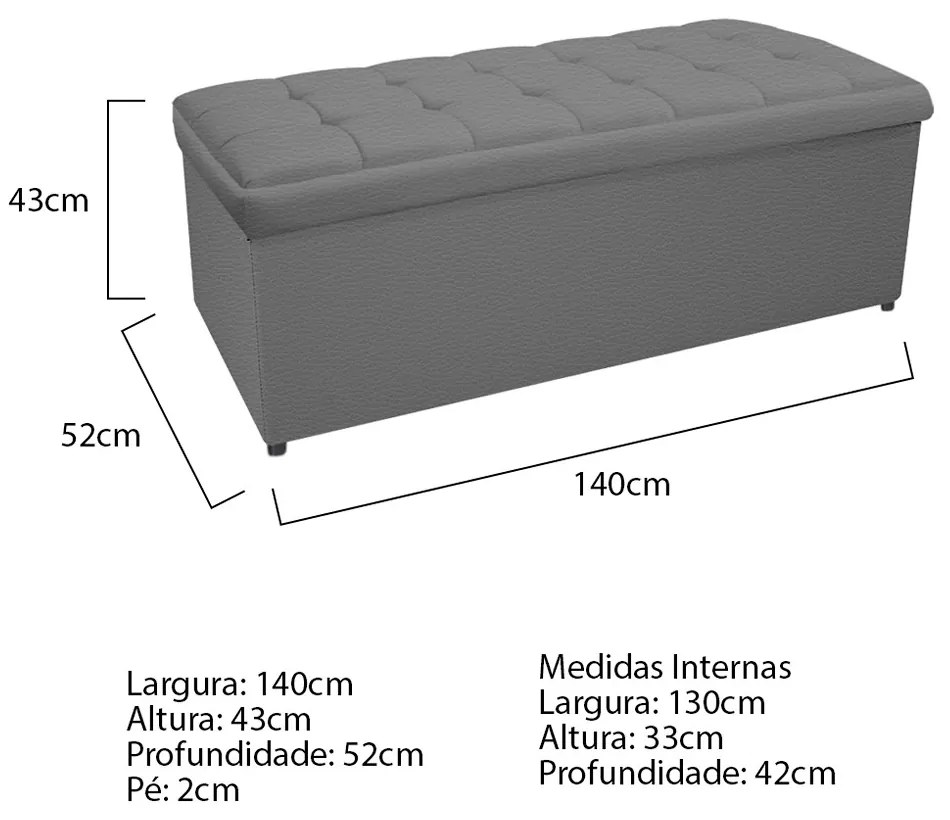 Calçadeira Copenhague 140 cm Casal Corano Cinza - ADJ Decor