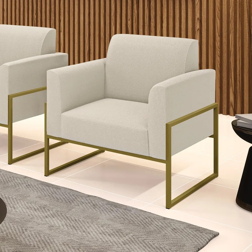 Poltrona Sala Estar Industrial Alta Dourado Marisa Bouclê - Bege