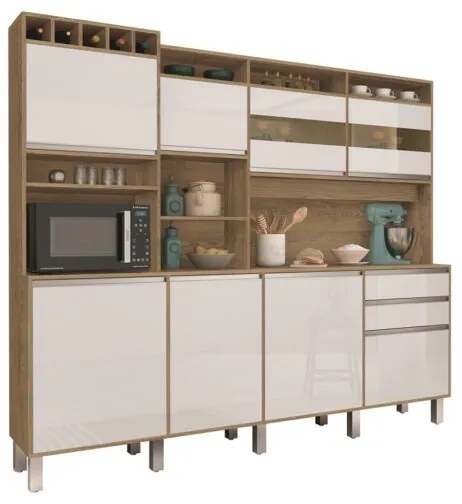 Kit Cozinha Smart 8 Portas Freijó/Branco - Vitamov