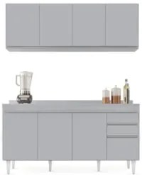 Armário Cozinha e Balcão Com Tampo 160cm Arkansas Cinza Claro - Lumil