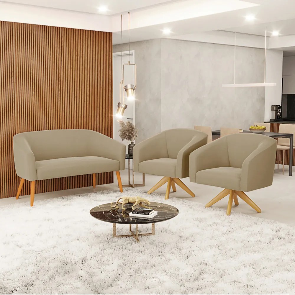 Namoradeira e 2 Poltronas Giratória MA30 Stella Suede D03 - D'Rossi - Marrom Rato
