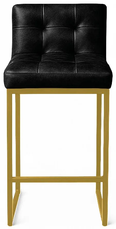 Banqueta Cozinha Alta com Encosto Industrial Dourado Lirina PU C05 - D'Rossi - Preto