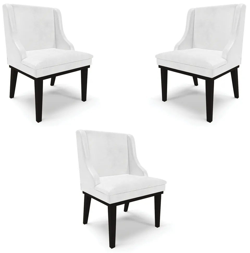 Kit 3 Cadeiras Decorativas Sala de Jantar Base Fixa de Madeira Firenze PU Branco Brilho/Preto G19 - Gran Belo