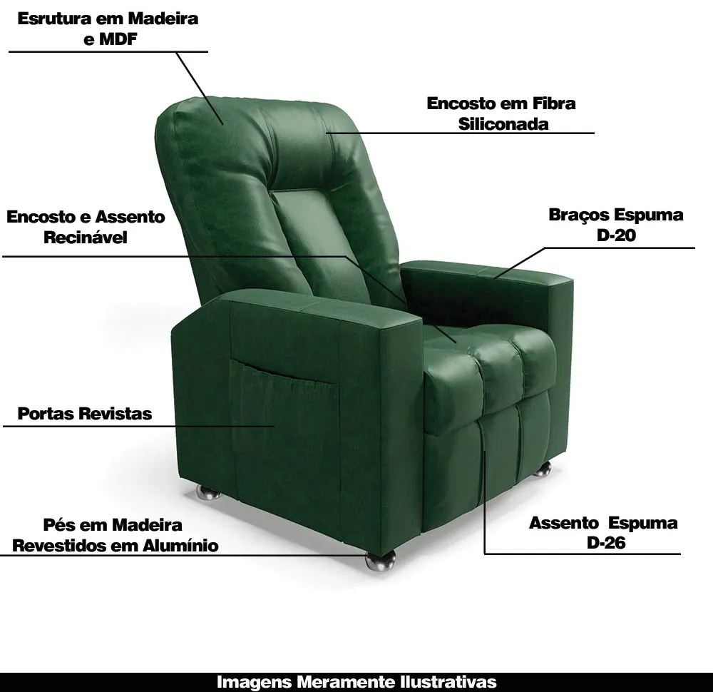 Poltrona do Papai Reclinável Sala de Cinema Pequim Manual PU Verde G23 - Gran Belo