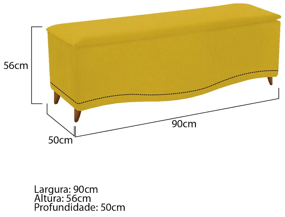 Calçadeira Estofada Yasmim 90 cm Solteiro Suede Amarelo - ADJ Decor